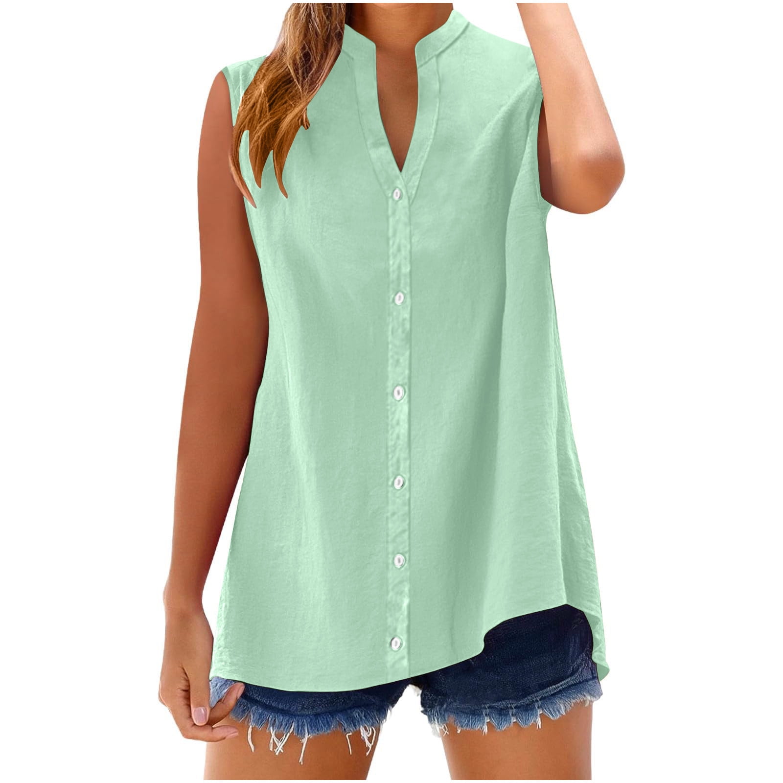 Hvyesh Dressy Tank Tops for Women Cotton Linen Sleeveless Shirts