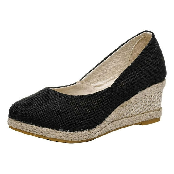 Hvyesh Women's Platform Espadrilles Wedge Sandals Slip On Solid Color Closed Pointed Toe Comfortable Wedge Pumps Shoes