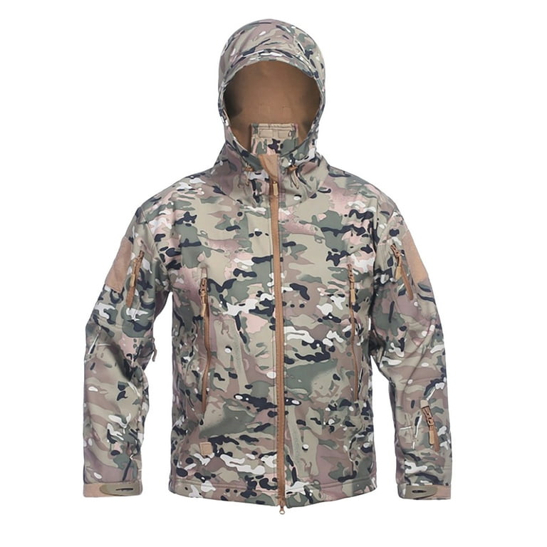 Hvyesh Fall Deals Men's Camo Hunting Jacket Lightweight Waterproof  Softshell Military Tactical Jacket Fleece Lined Hooded Rain Jacket  Camouflage Outdoor Hiking Fishing Raincoat Shell Coat 
