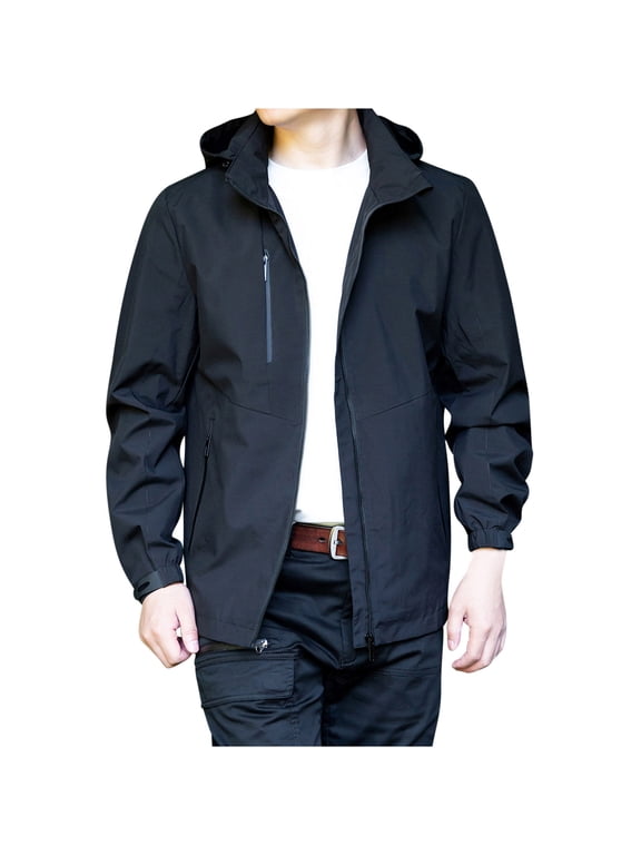 Men's Lightweight Waterproof Hooded Rain Jacket Outdoor Raincoat Shell Jacket for Hiking Travel