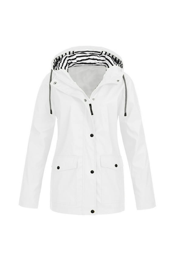 Womens Waterproof Rain Jacket with Hood,Teen Girls Lightweight Long Sleeve Windbreaker 2025 Trench Coats,Zip Up Drawstring Raincoat with Pockets
