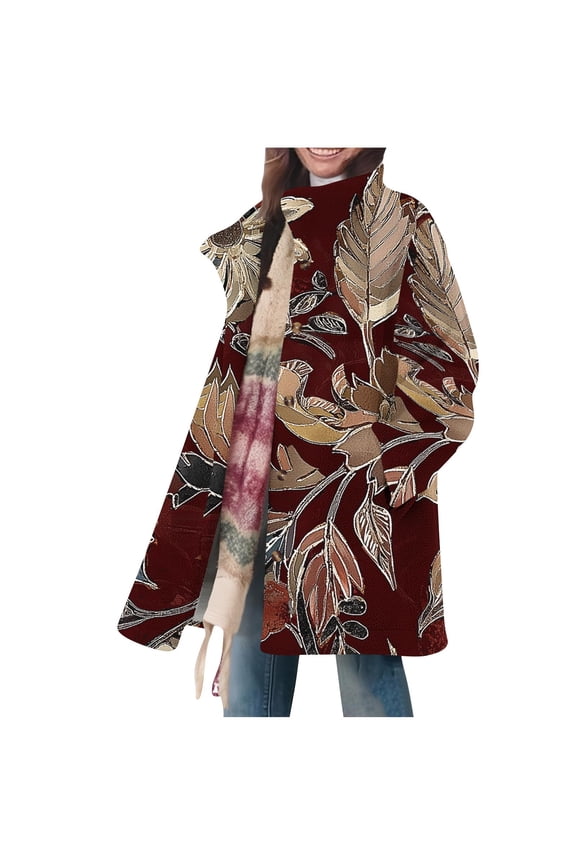 Flannel Jacket for Women Floral Print Puffer Coat Casual Button Down Shirts Jackets Long Sleeve Lapel Jackets with Pockets