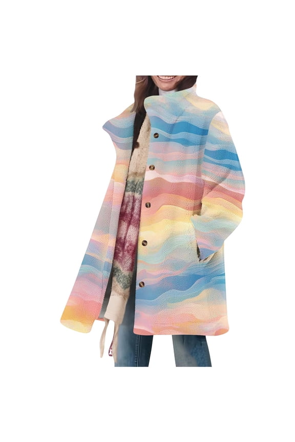 Flannel Jacket for Women Floral Print Puffer Coat Casual Button Down Shirts Jackets Long Sleeve Lapel Jackets with Pockets