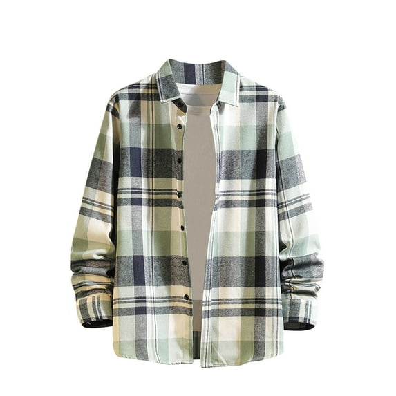 Hvyesh Flannel Shirt for Men Western Cowboy Plaid Shirts for Men Long Sleeve Vintage Buttons Down Plaid Shirt