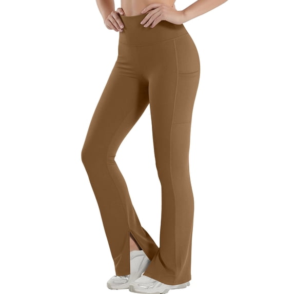 Hvyesh Flare Split Hem Leggings for Women Tummy Control Workout Leggings Slim Fit Scrunch Bootcut Gym Yoga Pants