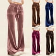 thumbnail image 1 of Hvyesh Flare Velvet Pants for Women High Waisted Wide Leg Pant Plus Size Stretch Elastic Waist Pull On Trousers with Pockets, 1 of 10