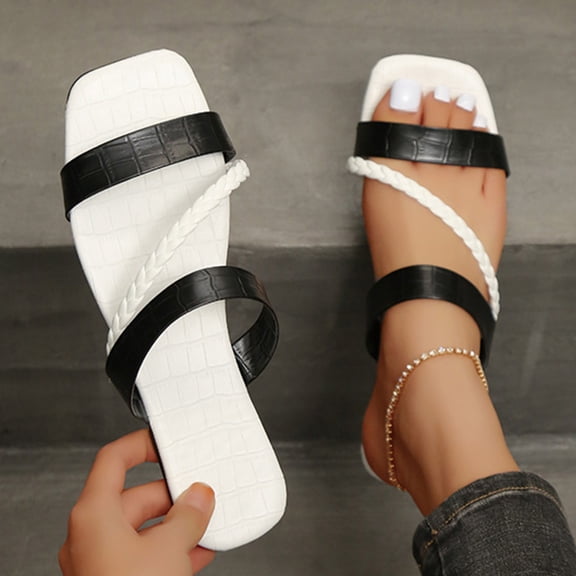 Hvyesh Flat Sandals for Women Dressy Summer Square Toe Sandals Comfy Hollow Out Sandals Bohemian Breathable Sandal for Beach Vacation Size 8.5