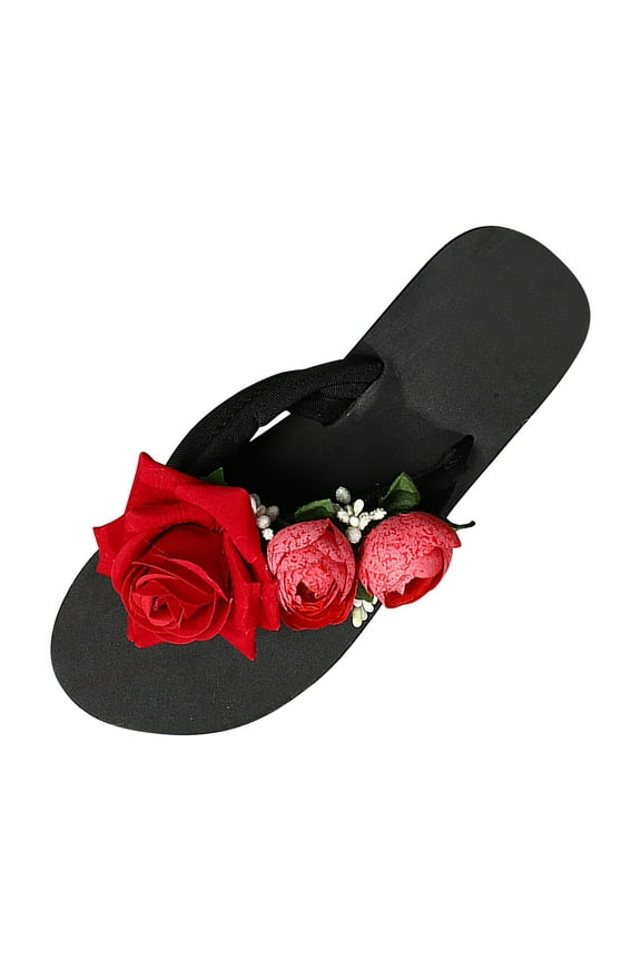 Flip Flops for Women Floral Trim Slip-On Beach Thong Sandals With Arch Support Comfortable Clip Toe Thick Bottom Slippers Summer Beach Wedding Party Flat Sandal