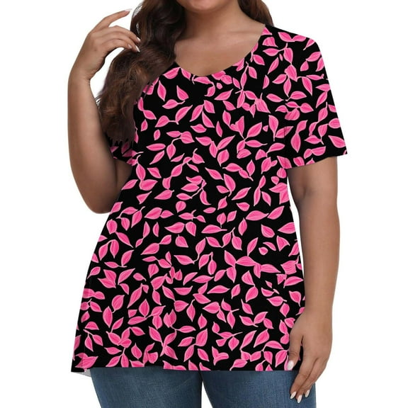 Hvyesh Floral Tops for Women Plus Size Summer Tops Loose Fit Short Sleeve Blouses Casual Crewneck Work Tees 2025 Outfits OfertasDelDía