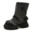 thumbnail image 1 of Hvyesh Fold Over Denim Boots for Women Lug Sole Chunky Wedge Heel Booties Goth Punk Zipper Mid Calf Booties Round Toe Dress Shoes,Boots for Women, 1 of 7