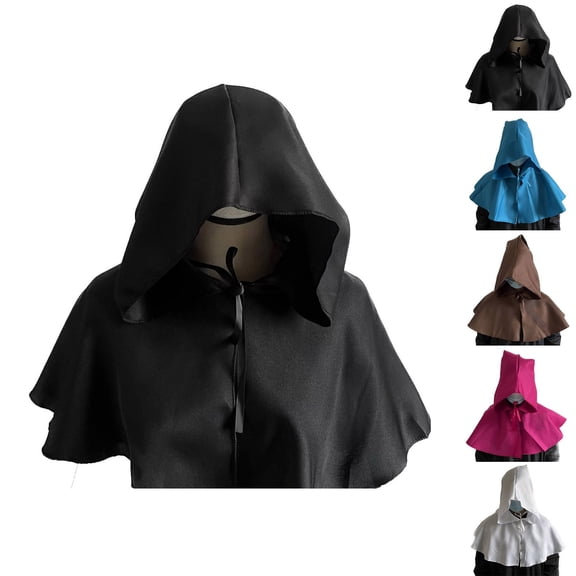 Hvyesh Friar Hooded Robe Renaissance Crop Capelet Halloween Medieval Role Play Costume