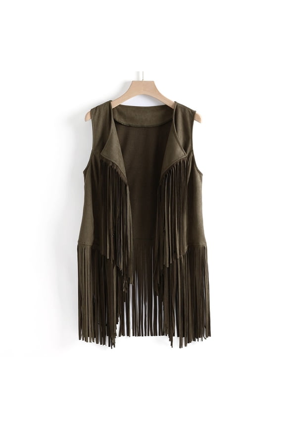 Fringe Vest for Womens Vintage Western Sleeveless Top Classic 70s Cowboy Solid Mini Shirt Sleeveless Tassels Short Cardigan Jackets
