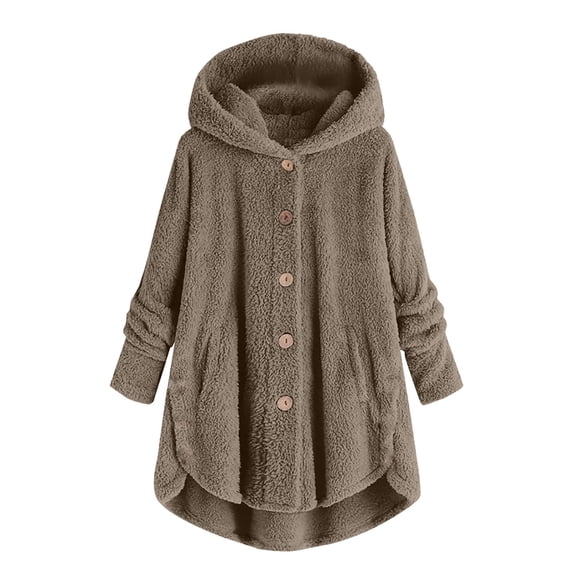 Hvyesh Fuzzy Fleece Jacket for Women Warm Button Hooded Shirts Womens Winter Coats Causal Plus Size Jackets