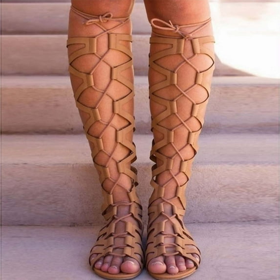 Hvyesh Gladiator Sandals for Women Dressy Summer Peep Toe Sandals Comfortable Lace Up Sandals Fashionable Roman Sandal Size 9