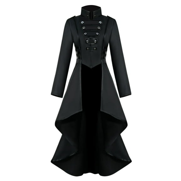 Hvyesh Gothic Dress Womens Medieval Formal Dress Retro Steampunk Dress Mock Neck Long Sleeve Hi-Low Hem Cosplay Party Renaissance Dress