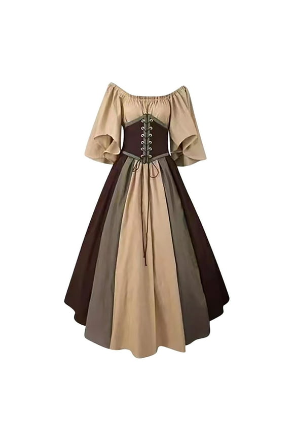 Gothic Dress for Women Plus Size Off Shoulder Swing Dress Renaissance Cosplay Maxi Dress Medieval Corset Dresses