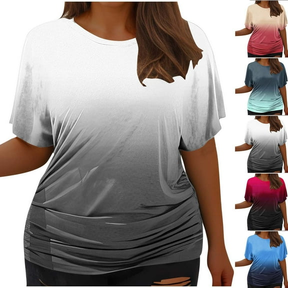 Hvyesh Gradient Tops for Women Plus Size Casual Shirt Short Sleeve Summer Top Tunic Blouse Tees 2025 Basic Tshirt Precio bajo