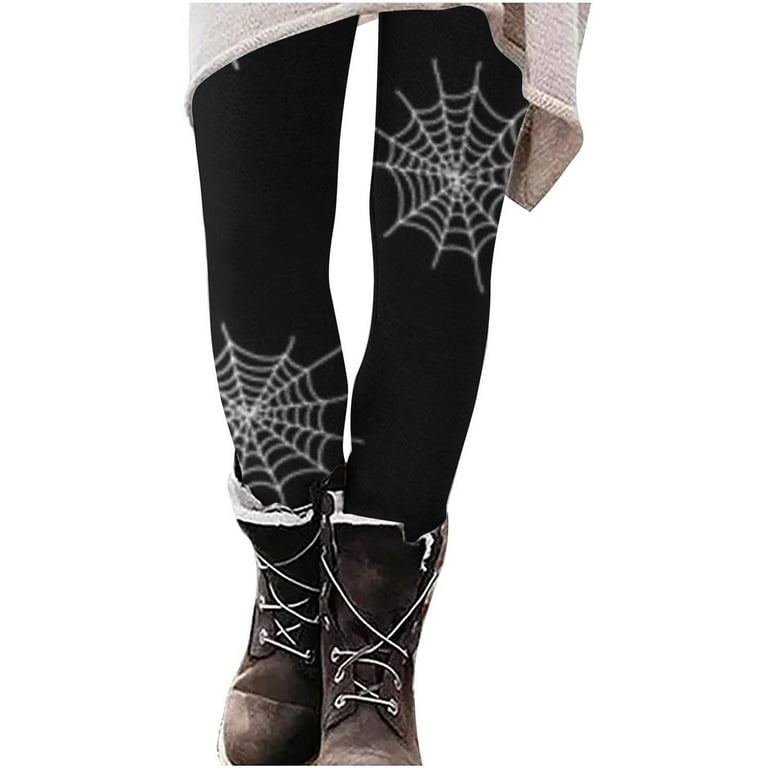 Hvyesh Halloween Leggings for Women Spider Web Print Stretch Legging Pants  Comfy Ankle Length High Waist Tight Fall Winter Slimming Pants