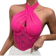 thumbnail image 1 of Hvyesh Halter Neck Corset Tops for Women Lace Floral Overbust Bodice Vintage Backless Lace Up Shapewear Crop Top for Photoshoots Hot Pink, 1 of 4