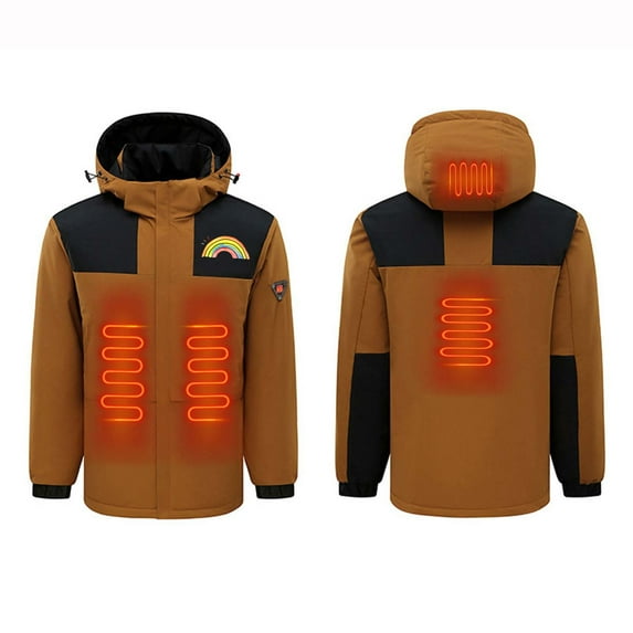 Hvyesh Heating Jacket ,Women Winter Heated Jacket with Detachable Hood 2024 Trendy Heated Coat for Couple 4 Heat Zones Puffer Jackets Cozy Outdoor Heating Coat with Pockets