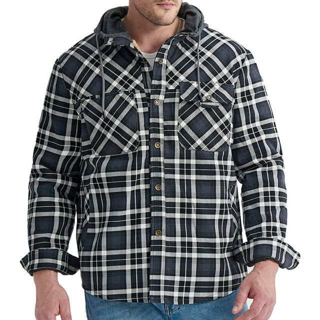 Hvyesh Heavy Thick Flannel Plaid Jacket Sherpa Fleece Lined Hoodies for Men Zip Up Winter Warm Coat Buffalo Zipper Sweatshirt