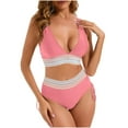 thumbnail image 1 of Hvyesh High Waisted Bikini Sets for Women Tummy Control Swimsuit Color Block Full Coverage Push up 2 Piece Bathing Suit Pink, 1 of 9