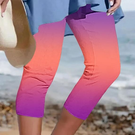 Hvyesh High Waisted Capri Leggings for Women Plus Size Yoga Pants Buttery Soft Beach Capris Casual Summer Cropped Pants