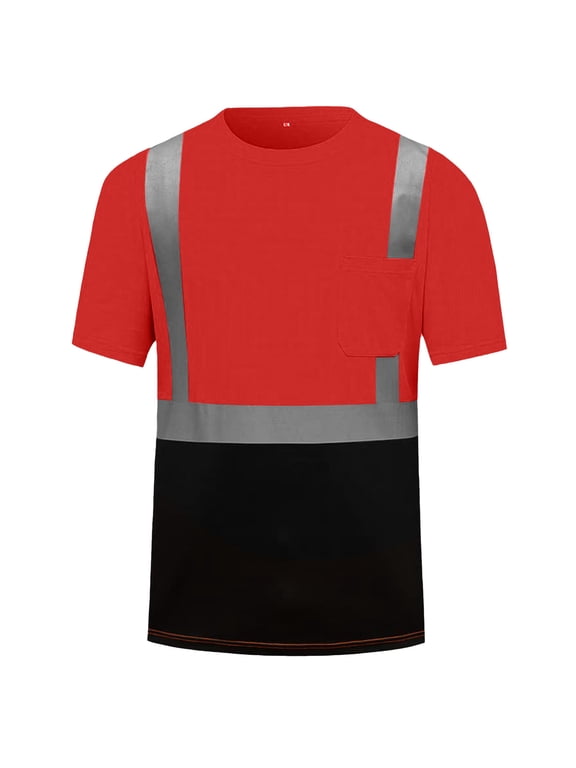 High visibility Shirts for Men Reflective Big and Tall Short Sleeve Construction Work Tshirts Hi Vis Safety T Shirts Mens Work Clothing with Pocket