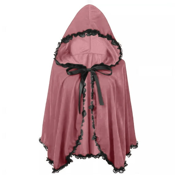 Hvyesh Hood Cape Velvet Cloak for Halloween Christmas Cosplay Party Lace Pleated Hooded Short Cloaks