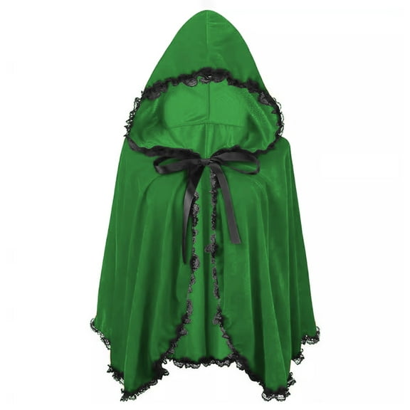Hvyesh Hood Cape Velvet Cloak for Halloween Christmas Cosplay Party Lace Pleated Hooded Short Cloaks