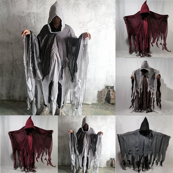 Hvyesh Hooded Cloak for Men Women Halloween Cloaks Vintage Tattered Witch Cape