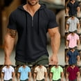 thumbnail image 1 of Hvyesh Hoodies Mens Quarter Zipper Short Sleeve Hooded T-Shirts Drawstring Lightweight V Neck Pullover Summer Athletic Shirt, 1 of 3
