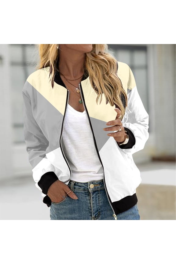 Jackets for Women Lightweight Zip Up Bomber Jacket with Pockets Stand Collar Windproof Outwear Fashion Fall Coat Yellow
