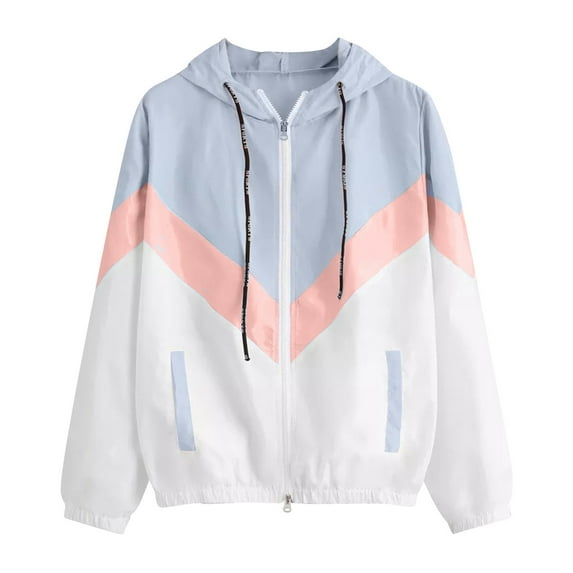 Hvyesh Jackets for Women Zipper Long Sleeved Jacket Packable Outdoor Hooded Windbreaker Coat