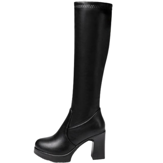 Hvyesh Knee High Boots for Women Gogo Boots 70s Boots,Leather Pointed ...