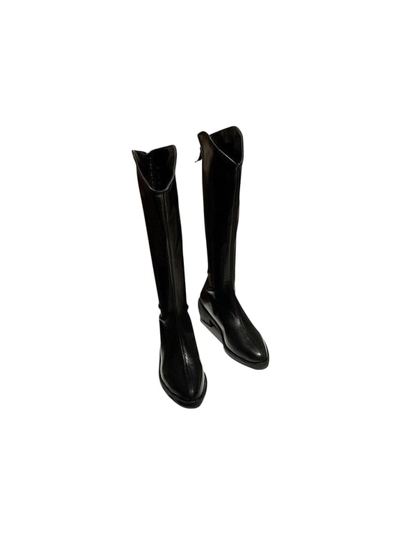 Knee High Boots for Women Gogo Boots 70s Boots,Leather Pointed Toe Chunky Knee High Thick Soled Dress Boots, Fashion Long Chunky Tall Gogo Boots for Fall Women's Shoes