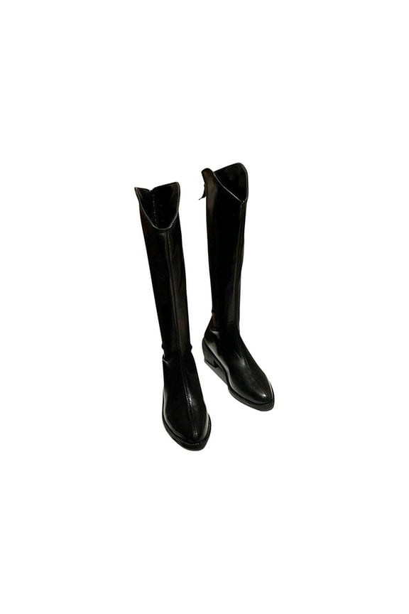 Knee High Boots for Women Gogo Boots 70s Boots,Leather Pointed Toe Chunky Knee High Thick Soled Dress Boots, Fashion Long Chunky Tall Gogo Boots for Fall Women's Shoes