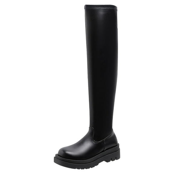 Hvyesh Knee High Boots for Women Gogo Boots 70s Boots,Leather Square Toe Chunky Knee High Thick Bottom Dress Boots, Fashion Long Chunky Tall Gogo Boots for Fall