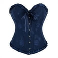 thumbnail image 1 of Hvyesh Lace Trim Corset Top for Women Strapless Lace Up Boned Overbust Bustier Strapless Retro Floral Renaissance Waist Trainer Blue, 1 of 9