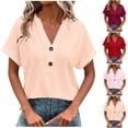 thumbnail image 1 of Hvyesh Ladies Summer Plus Size Blouse Women Eyelet Short Sleeve Tops V-Neck Button Shirts Loose Fit Business Outfits, 1 of 8