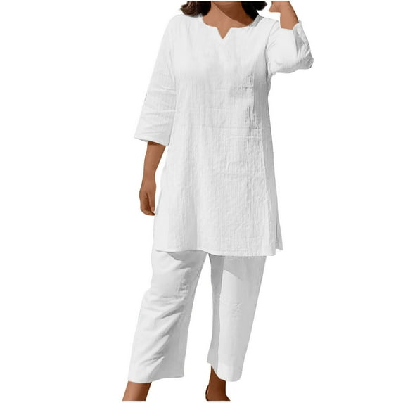 Hvyesh Linen Lounge Sets for Women 2 Piece Outfits Plus Size Loungewear Pajama Set Cozy Linen Tops Wide Leg Pants Home Clothing Summer Pajamas Outfit 2024