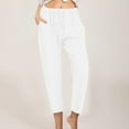 thumbnail image 1 of Hvyesh Linen Pants for Women Elastic High Waisted Pants Casual Wide Leg Long Lounge Pant Trousers with Pocket White,M, 1 of 6