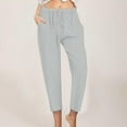 thumbnail image 1 of Hvyesh Linen Pants for Women Elastic High Waisted Pants Casual Wide Leg Long Lounge Pant Trousers with Pocket Gray,M, 1 of 6