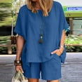 thumbnail image 1 of Hvyesh Linen Sets for Women 2 Piece Ladies Casual Summer Round Neck Short Sleeve Tops And Shorts Two Pieces Set Suit, 1 of 7