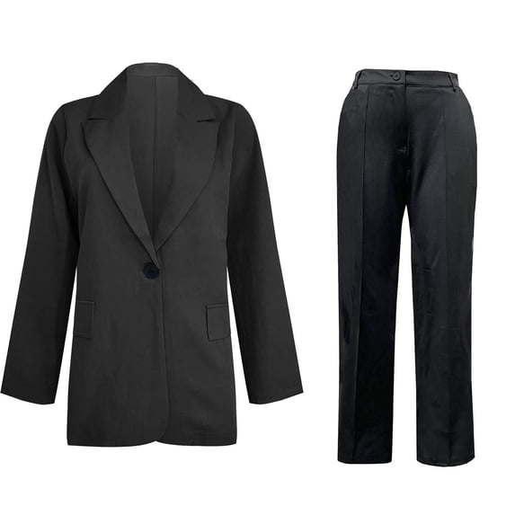 Hvyesh Long Blazer Sets Women Plus Size 2 Piece Outfits Casual Solid Open Front Blazer and Pencil Pant Suits Set Trendy Work Office Blazer Suits