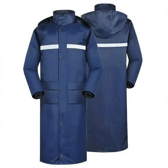 Hvyesh Long Hooded Raincoat Safety Reflective Stripes Waterproof Rain Jacket Poncho for Men Women Adults
