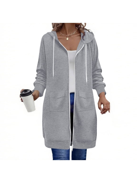 Long Hoodie for Women Oversized Long Tunic Sweatshirts Casual Fleece Hooded Jacket Winter Coats Outerwear with Pockets