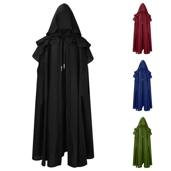 Hvyesh Long Medieval Cloak Hooded Renaissance Cloak for Men Adult Halloween Gothic Capelet