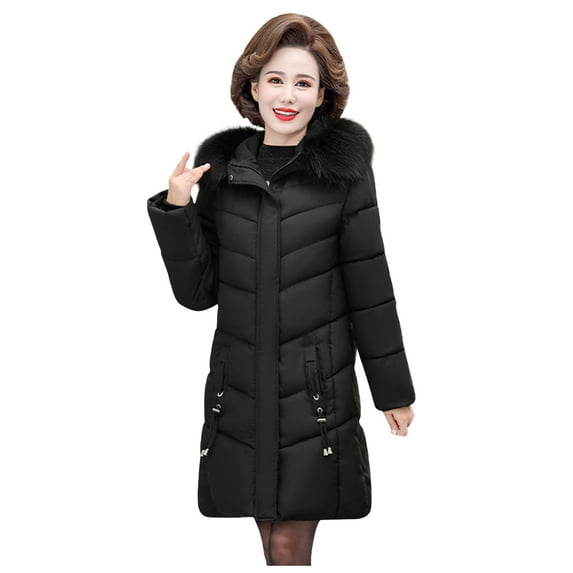 Hvyesh Long Puffer Coat for Women Plus Size Jacket Winter Zipper Up Mid-Length Slim Padded Jacket 2025 Mother's Parka Coat