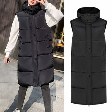 Hvyesh Long Puffer Vest Women Sleeveless Winter Cropped Outerwear Warm Jacket Lightweight Fall Coat with Pockets